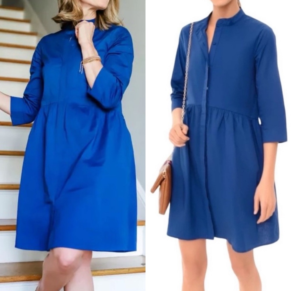 Tuckernuck Cobalt Blue Button-Front Mandarin-Collar Mini Dress